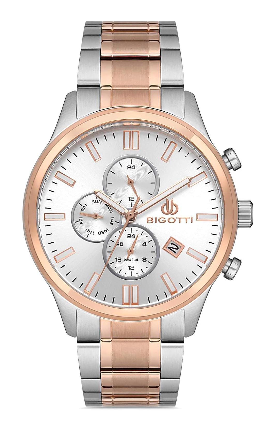 Bigotti BG.1.10272.5 Takvimli 46 mm Gri-Rose Gold Çelik Kordon Analog Erkek Kol Saati