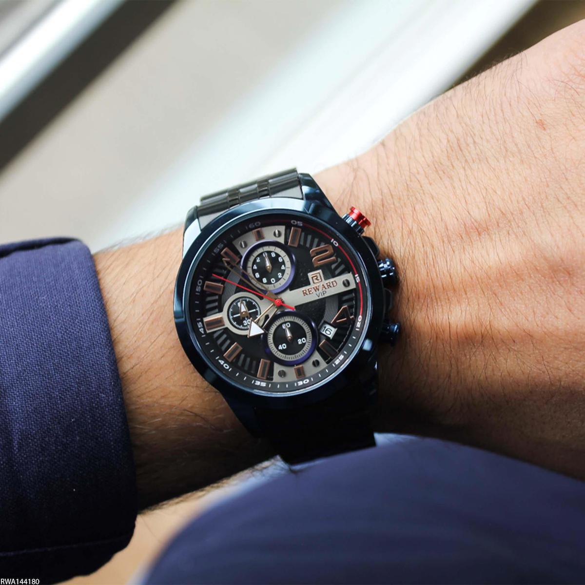 Reward RWA144180 Takvimli 44 mm Siyah Çelik Kordon Analog Erkek Kol Saati