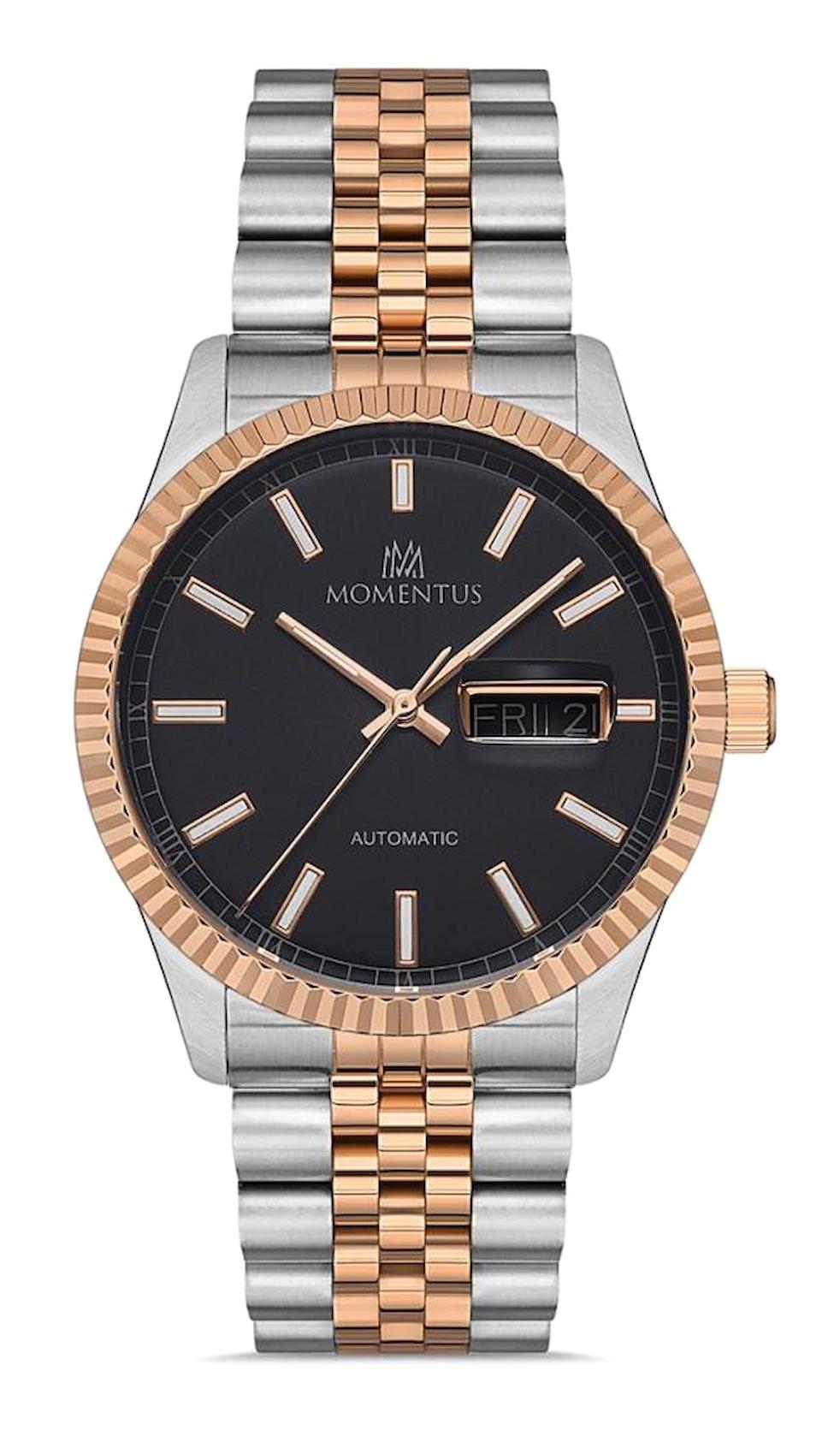 Momentus TM347T-04SR Takvimli 41 mm Gri-Rose Gold Çelik Kordon Analog Erkek Kol Saati