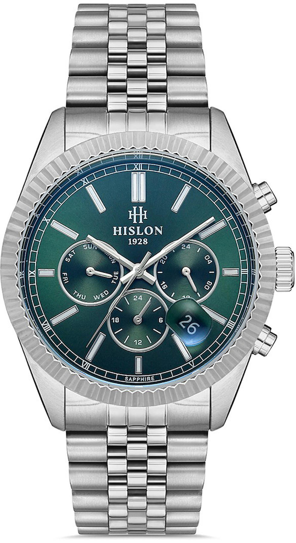 Hislon HİSLON DT117S-15SS Pusulalı Takvimli 42 mm Çelik Kordon Analog Kol Saati