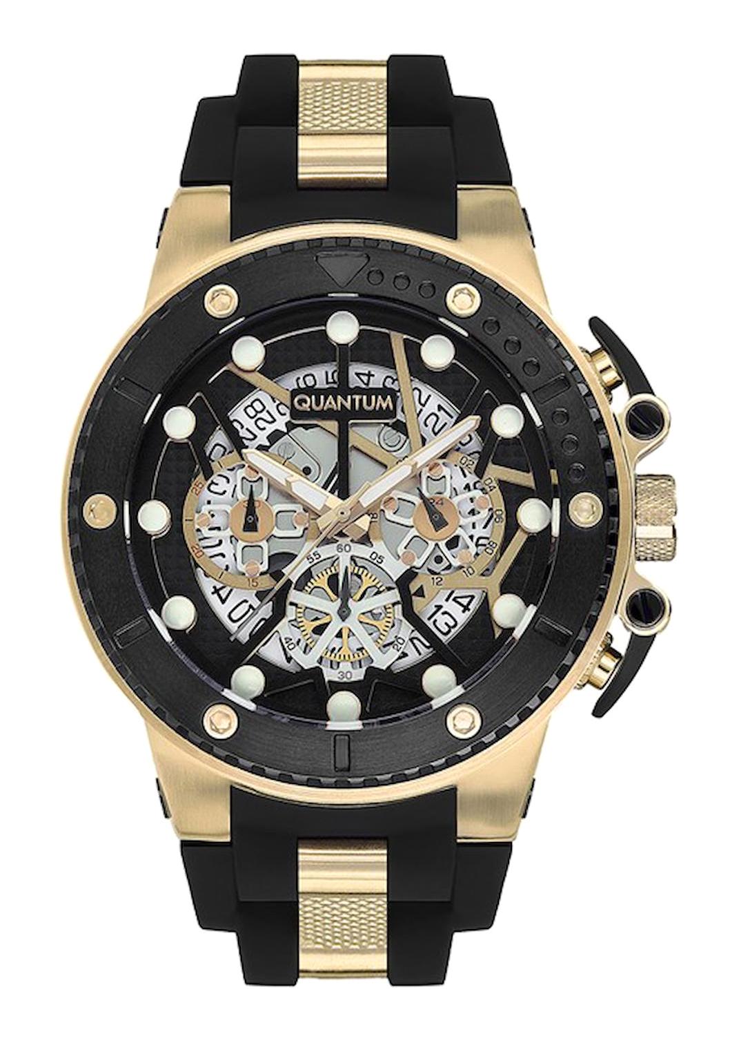 Quantum HNG535.251 45 mm Altın-Siyah Silikon Kordon Analog Erkek Kol Saati