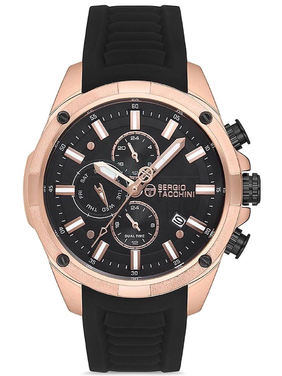Sergio Tacchini ST.1.10125.3 Takvimli Siyah Silikon Kordon Analog Erkek Kol Saati