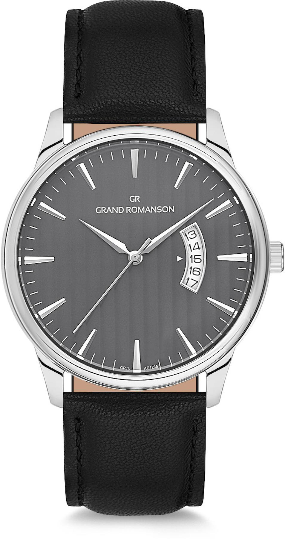Romanson GR.1.AG1235.03 Takvimli 45 mm Siyah Deri Kordon Analog Kol Saati