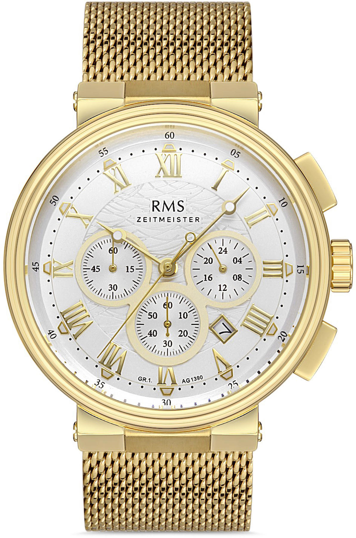 Romanson GR.1.AG1390.01 Takvimli 43 mm Altın Hasır Kordon Analog Kol Saati