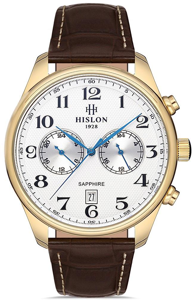 Hislon DT113G-01KG Pusulalı Takvimli 44 mm Kahverengi Deri Kordon Analog Erkek Kol Saati