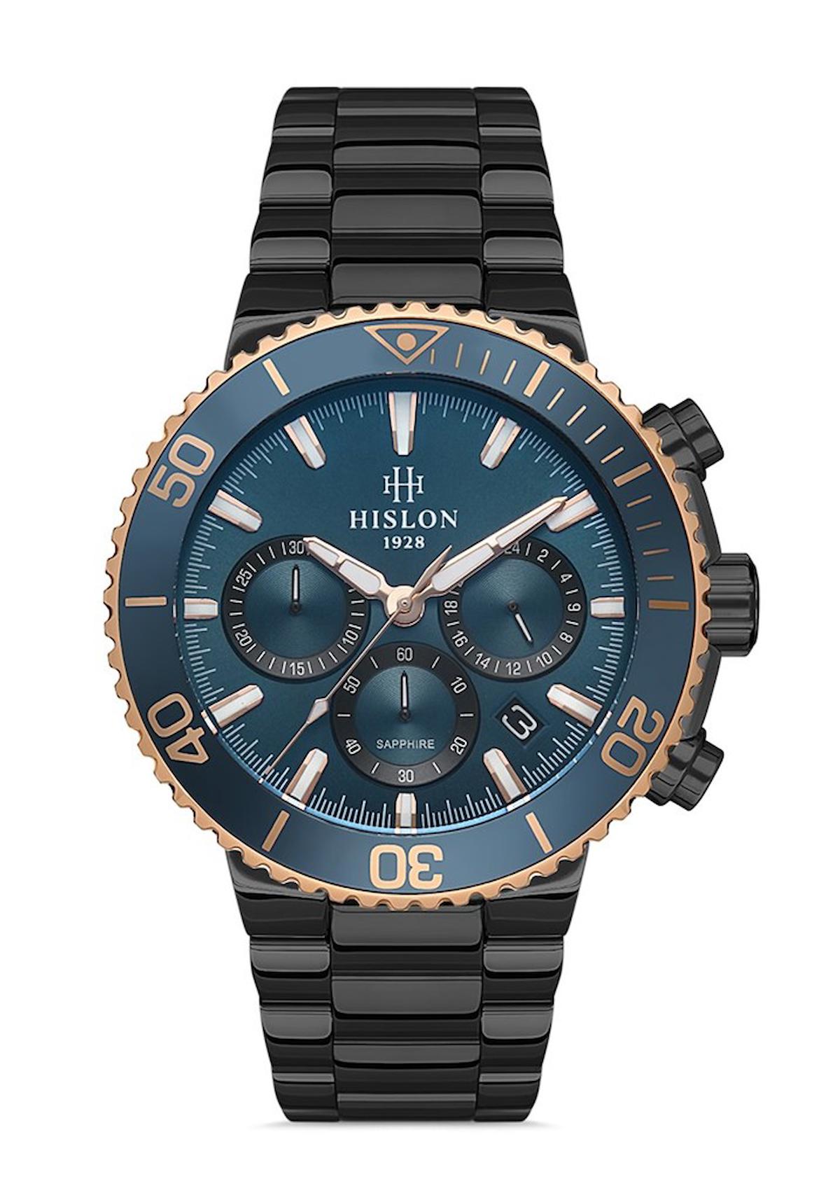 Hislon MS137T-11SR Pusulalı Takvimli Siyah Çelik Kordon Analog Erkek Kol Saati
