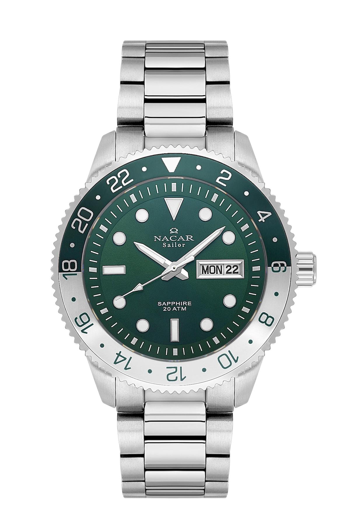 Nacar 37294235NBALM Takvimli 44 mm Çelik Kordon Analog Kol Saati
