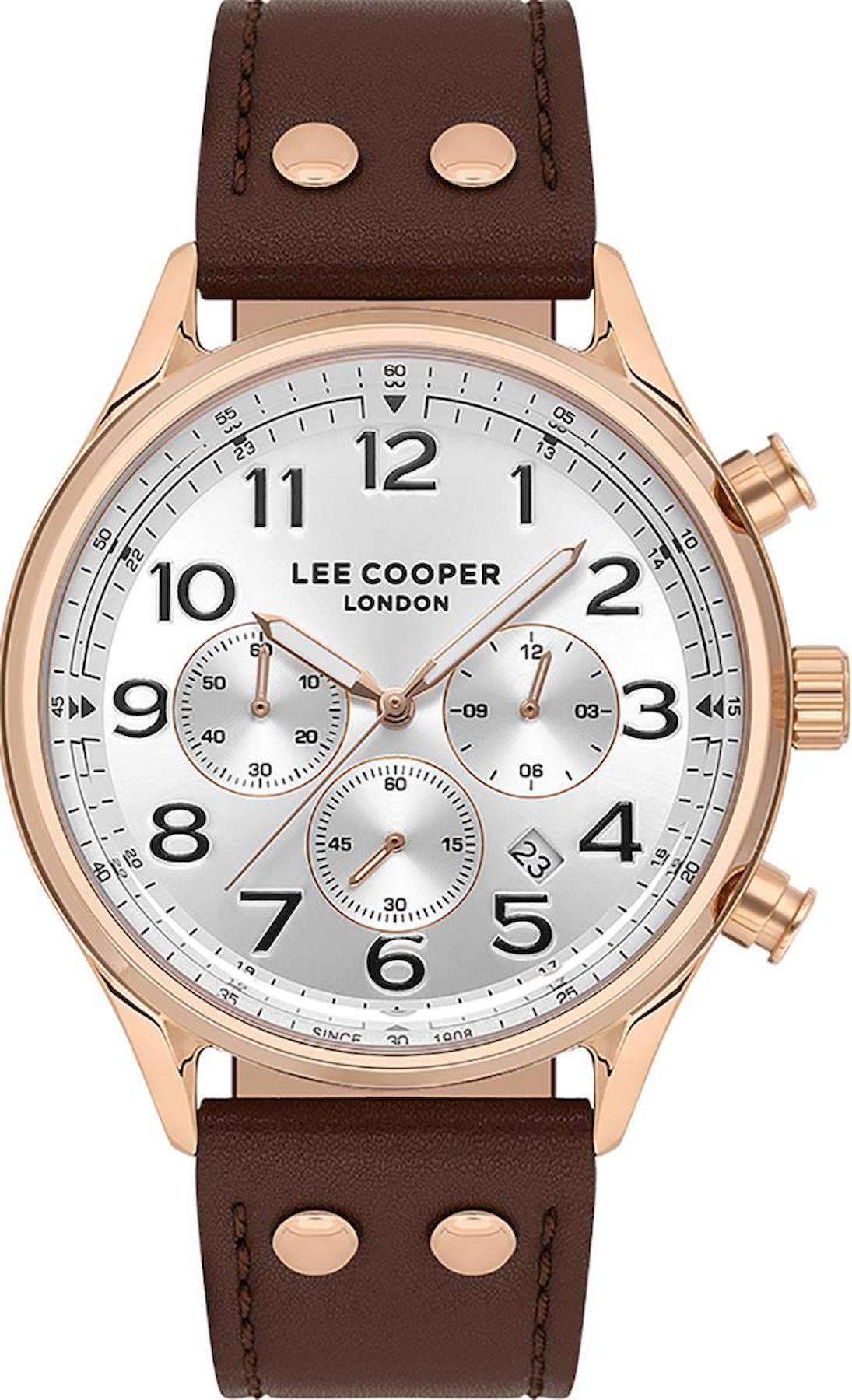 Lee Cooper LC07558.434 Takvimli 44 mm Kahverengi Deri Kordon Analog Erkek Kol Saati