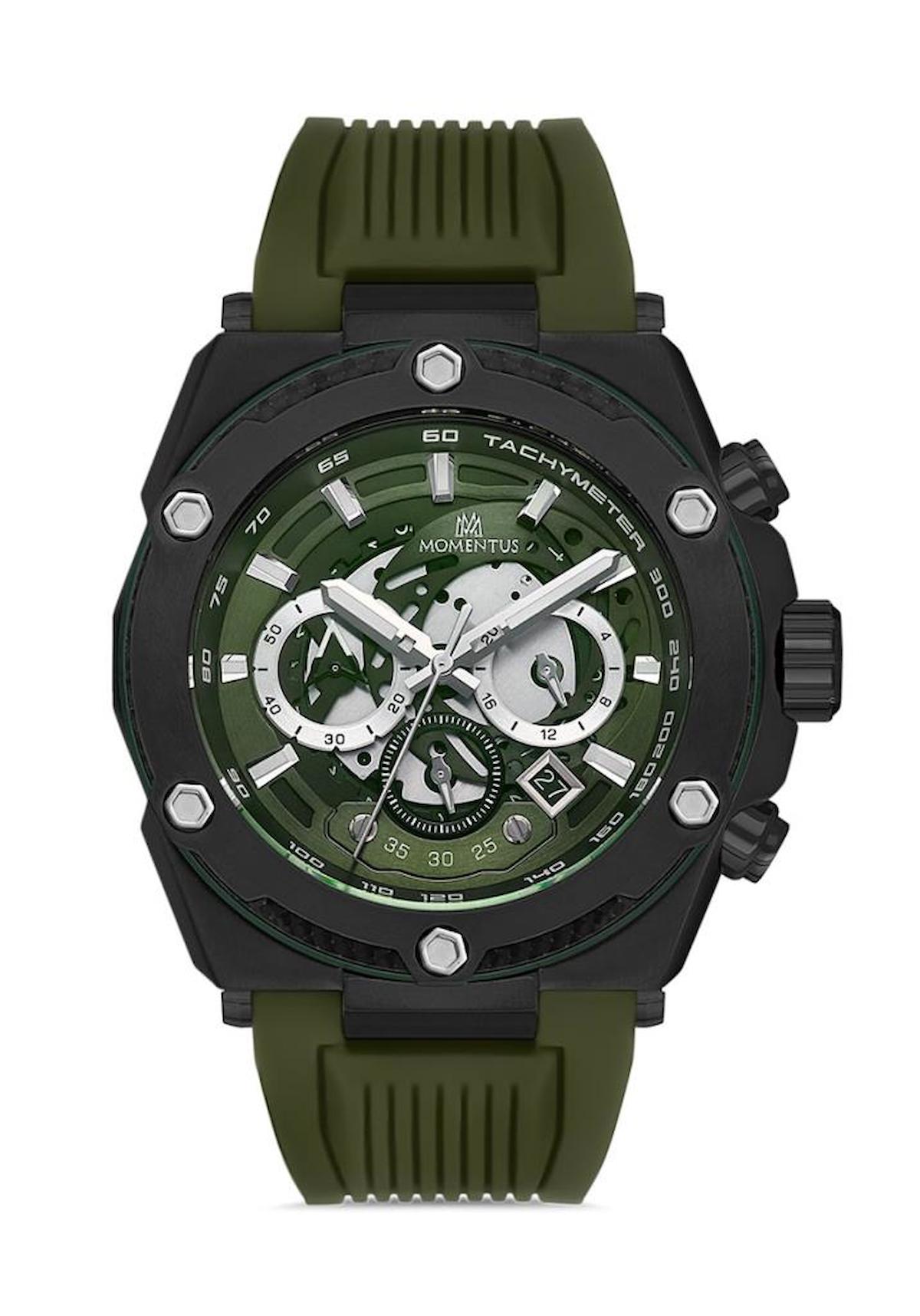 Momentus SM354B-15YS Takvimli 44 mm Yeşil Silikon Kordon Analog Erkek Kol Saati