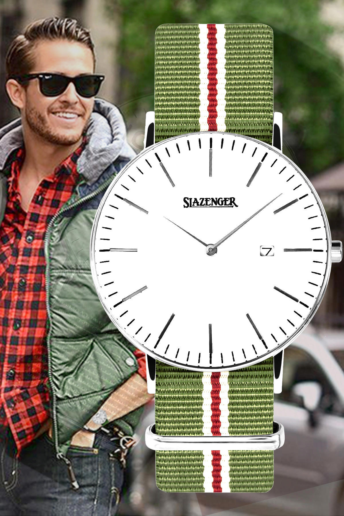 Slazenger SL.09.1980.1.19 Takvimli 40 mm Yeşil Kumaş Kordon Analog Erkek Kol Saati