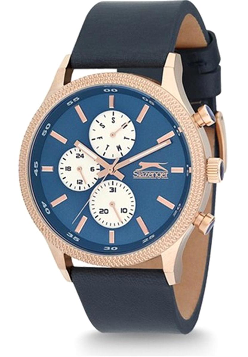 Slazenger SL.09.1292.2.03 Takvimli 46 mm Lacivert Deri Kordon Analog Kol Saati
