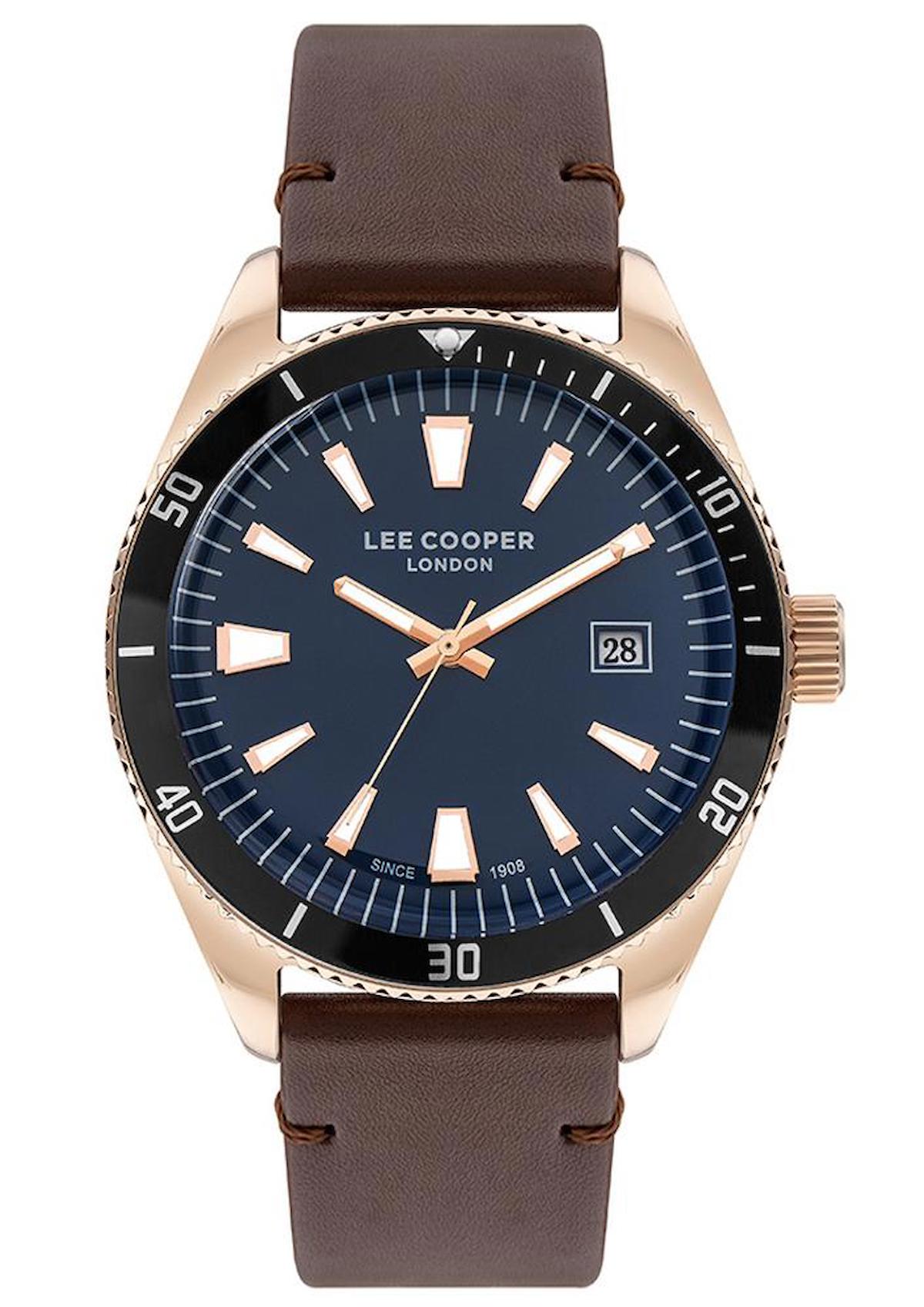 Lee Cooper LC07611.592 Takvimli 44 mm Kahverengi Deri Kordon Analog Erkek Kol Saati