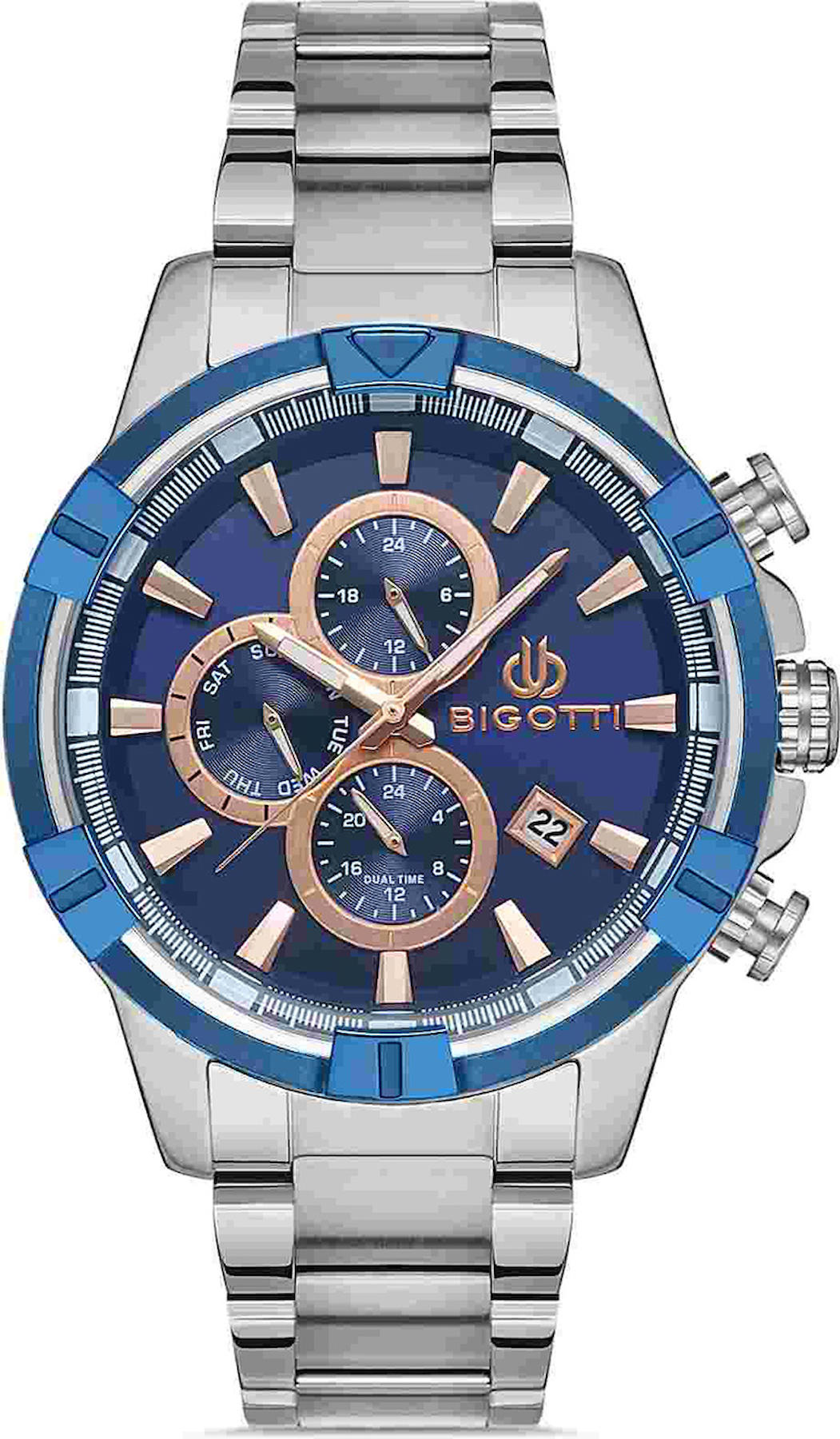 Bigotti BG.1.10347.2 Takvimli 44 mm Çelik Kordon Analog Kol Saati