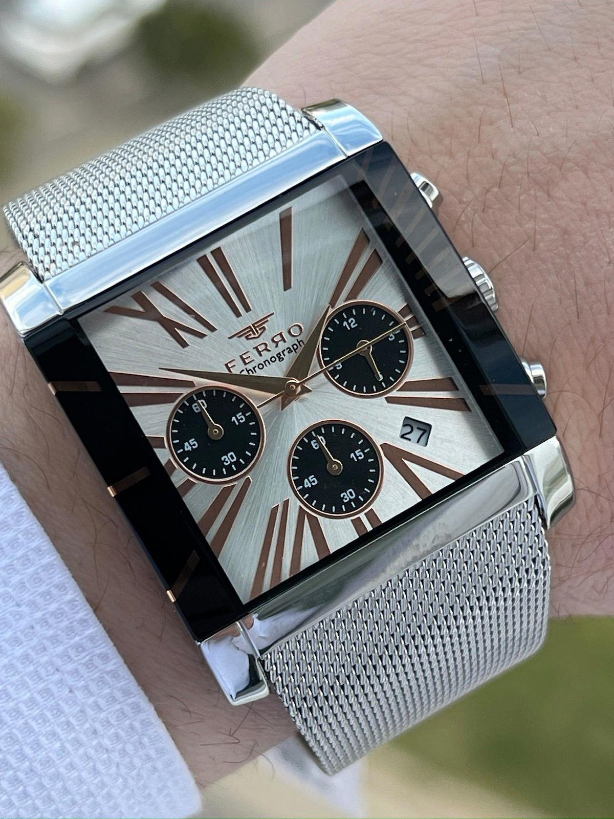 Ferro EF41292-A34 Su Geçirmez Takvimli 44 mm Çelik Kordon Analog Erkek Kol Saati