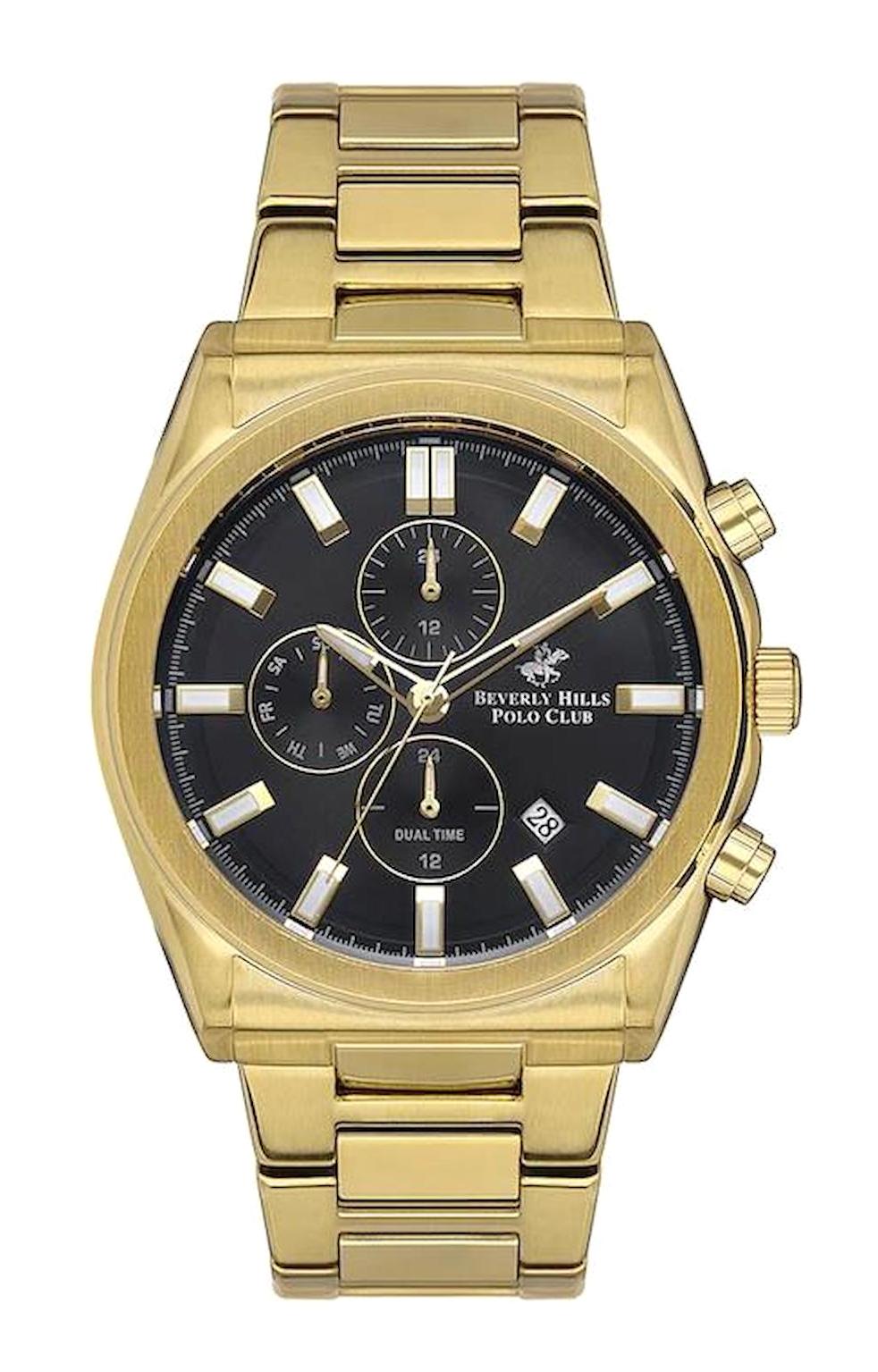 Beverly Hills Polo Club BP3344X150 Takvimli 41-45 mm Altın Çelik Kordon Analog Erkek Kol Saati
