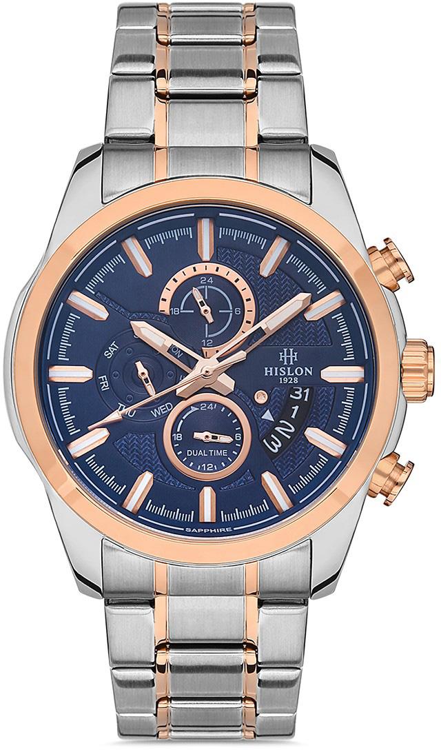 Hislon DT130T-11SR Pusulalı Takvimli 44 mm Çelik Kordon Analog Kol Saati