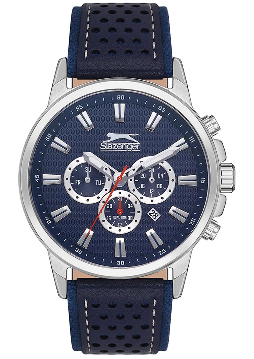 Slazenger SL.09.2105.2.01 Takvimli 45 mm Lacivert Deri Kordon Analog Erkek Kol Saati