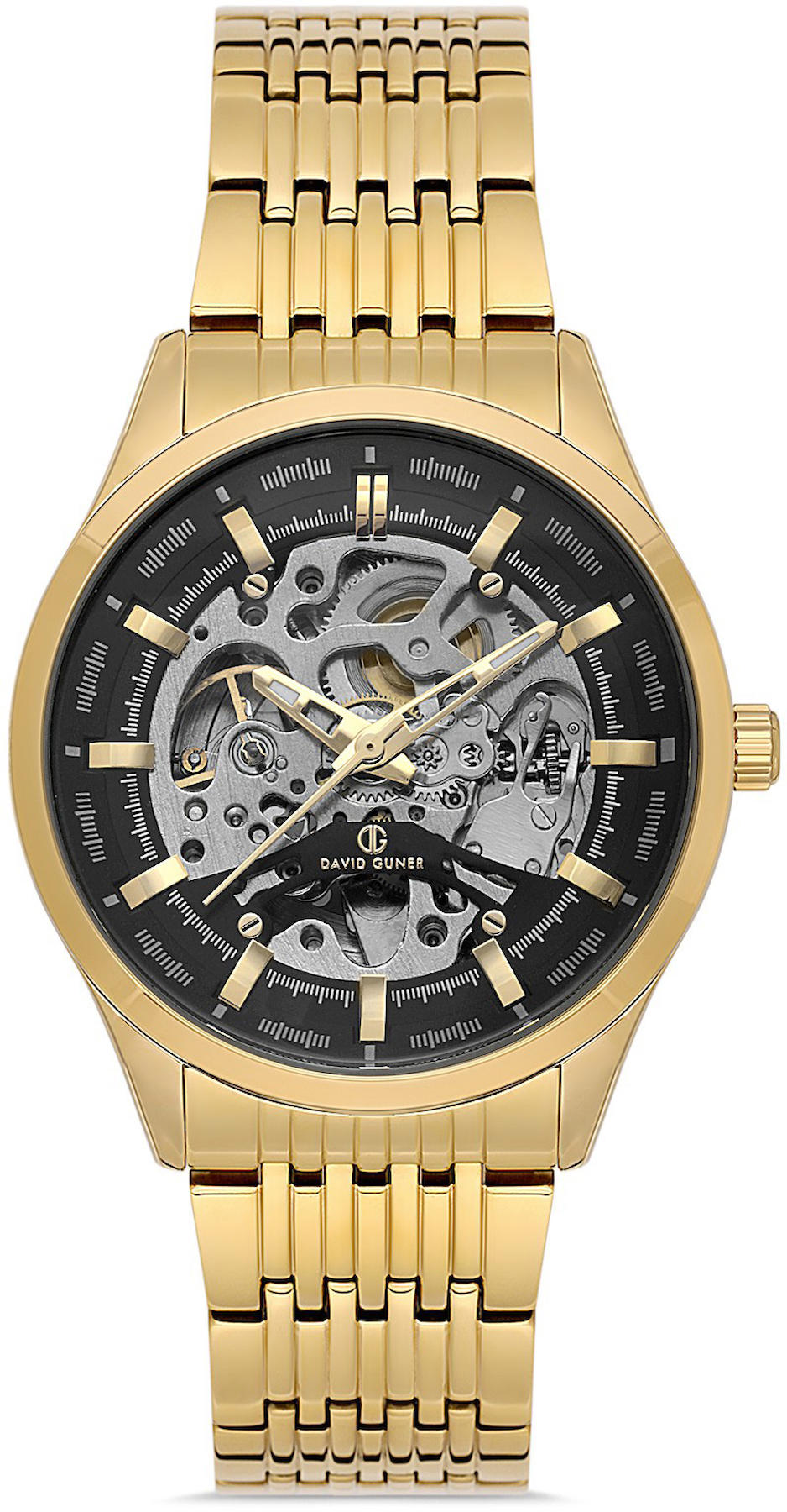 David Guner DG-8505GA-B2 Takvimli 42 mm Altın Çelik Kordon Analog Kol Saati
