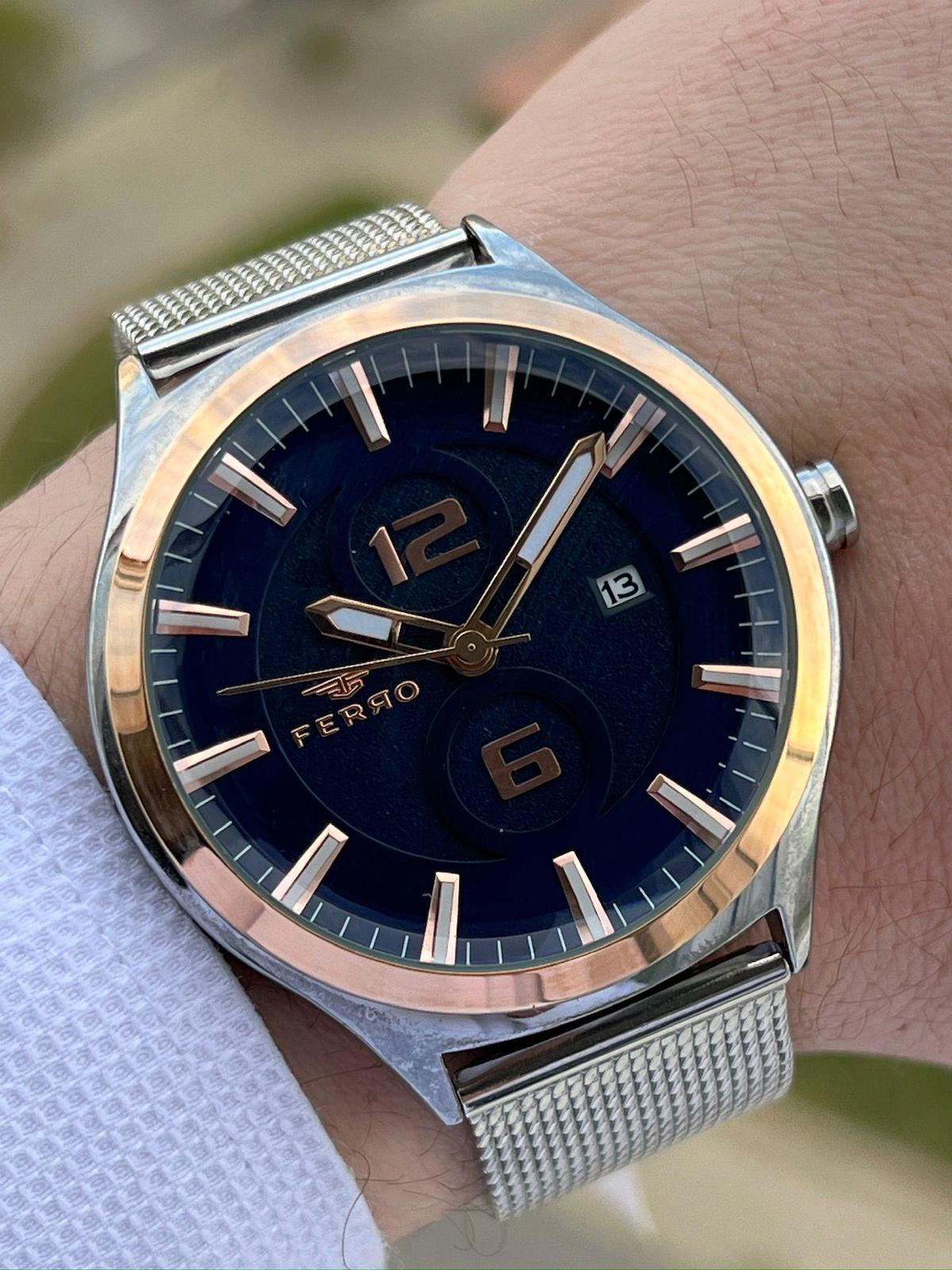 Ferro EF11090-E3 Su Geçirmez Takvimli 44 mm Çelik Kordon Analog Erkek Kol Saati