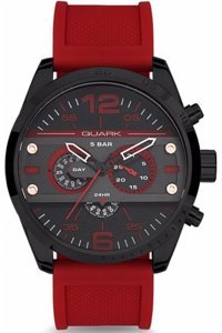 Quark QC-280BL-1A4 Takvimli 34 mm Kırmızı Deri Kordon Analog Kol Saati