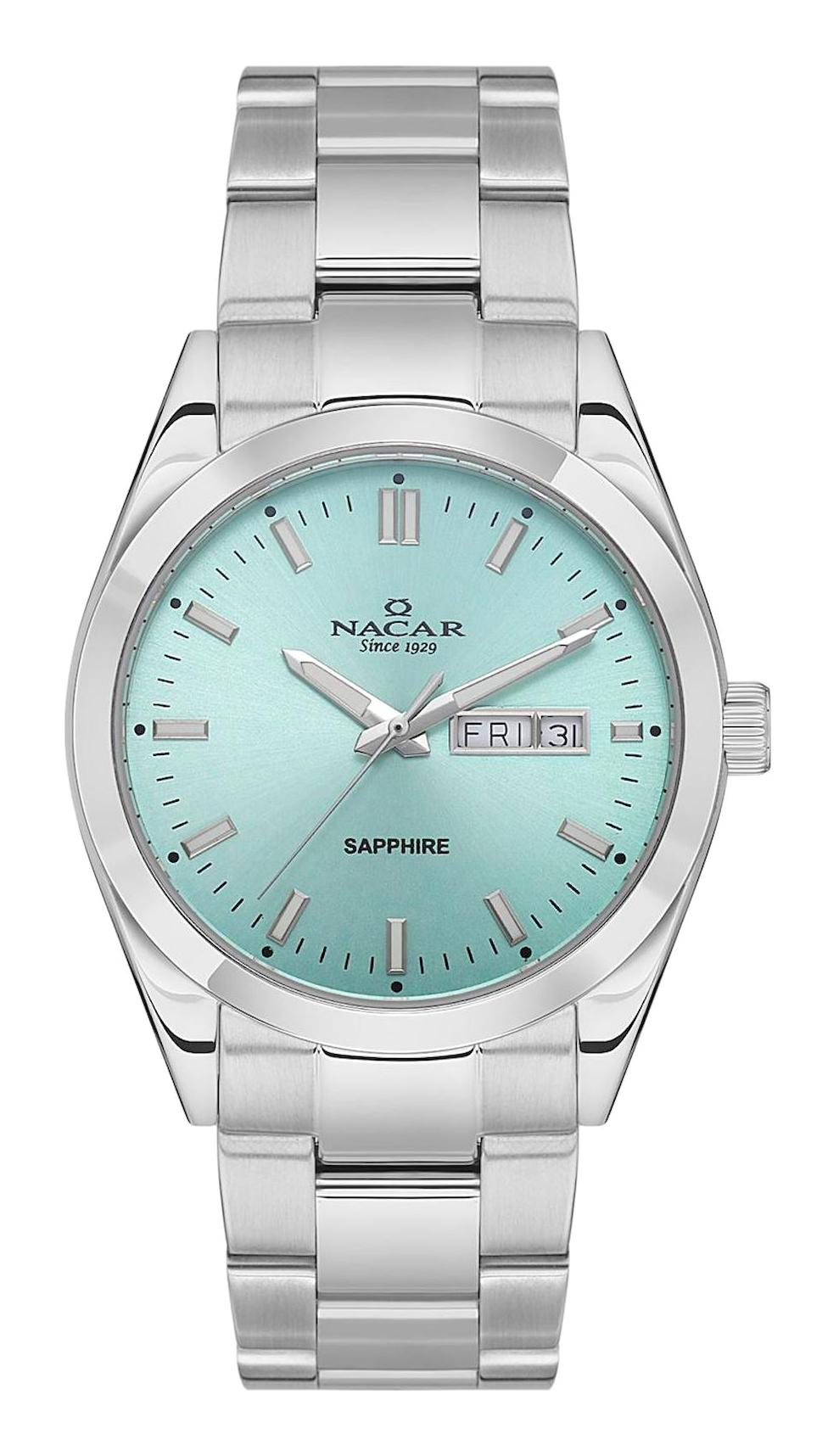 Nacar 31299227ALBM Takvimli 44 mm Çelik Kordon Analog Kol Saati