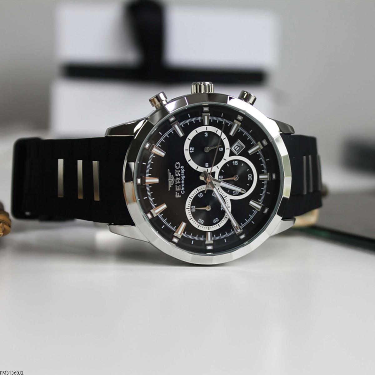 Ferro FM31360J2 Takvimli 44 mm Siyah Silikon Kordon Analog Erkek Kol Saati