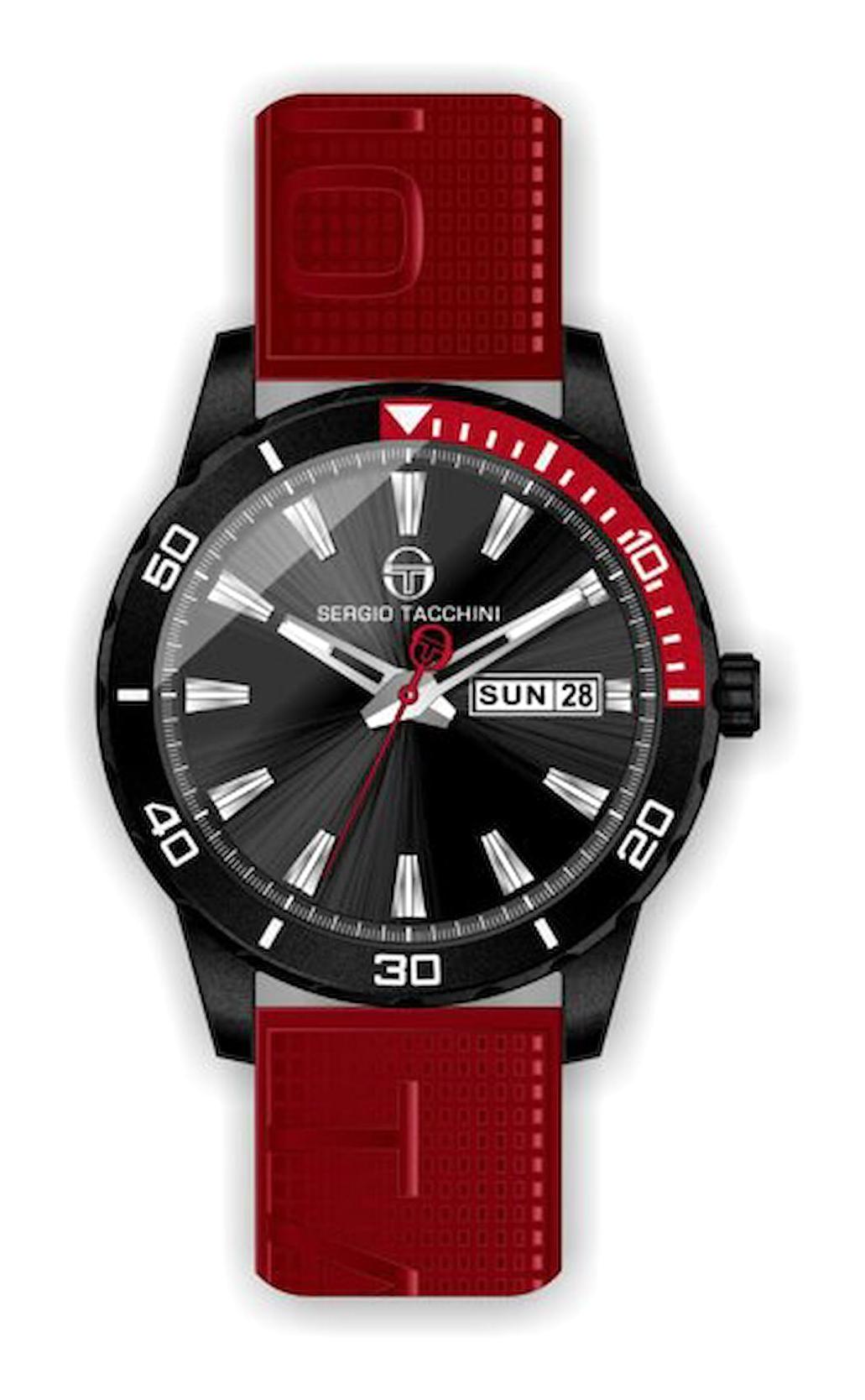 Sergio Tacchini ST.1.10083.3 Takvimli Kırmızı Silikon Kordon Analog Erkek Kol Saati