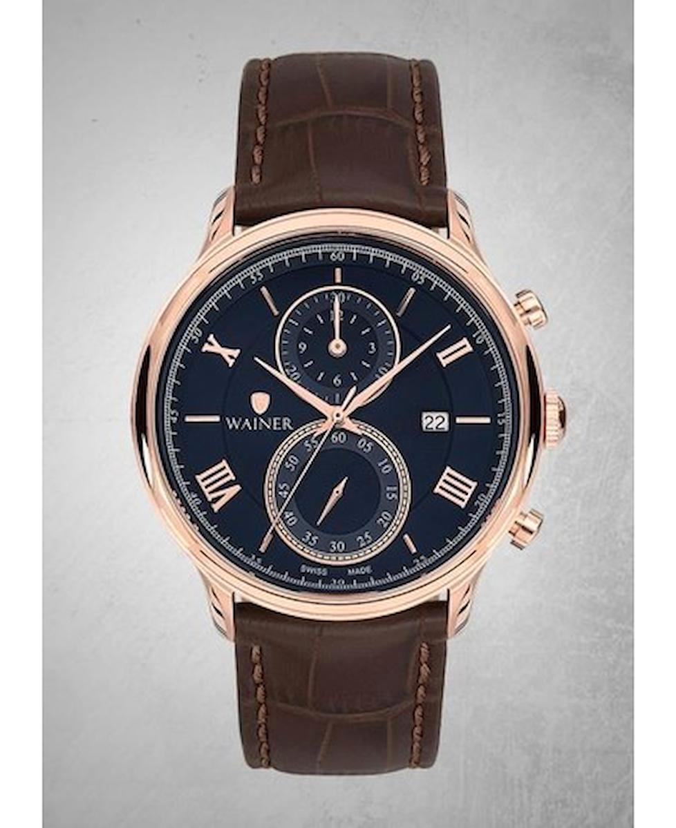 Wainer WA.19588-C Pusulalı Takvimli 43 mm Kahverengi Deri Kordon Analog Erkek Kol Saati