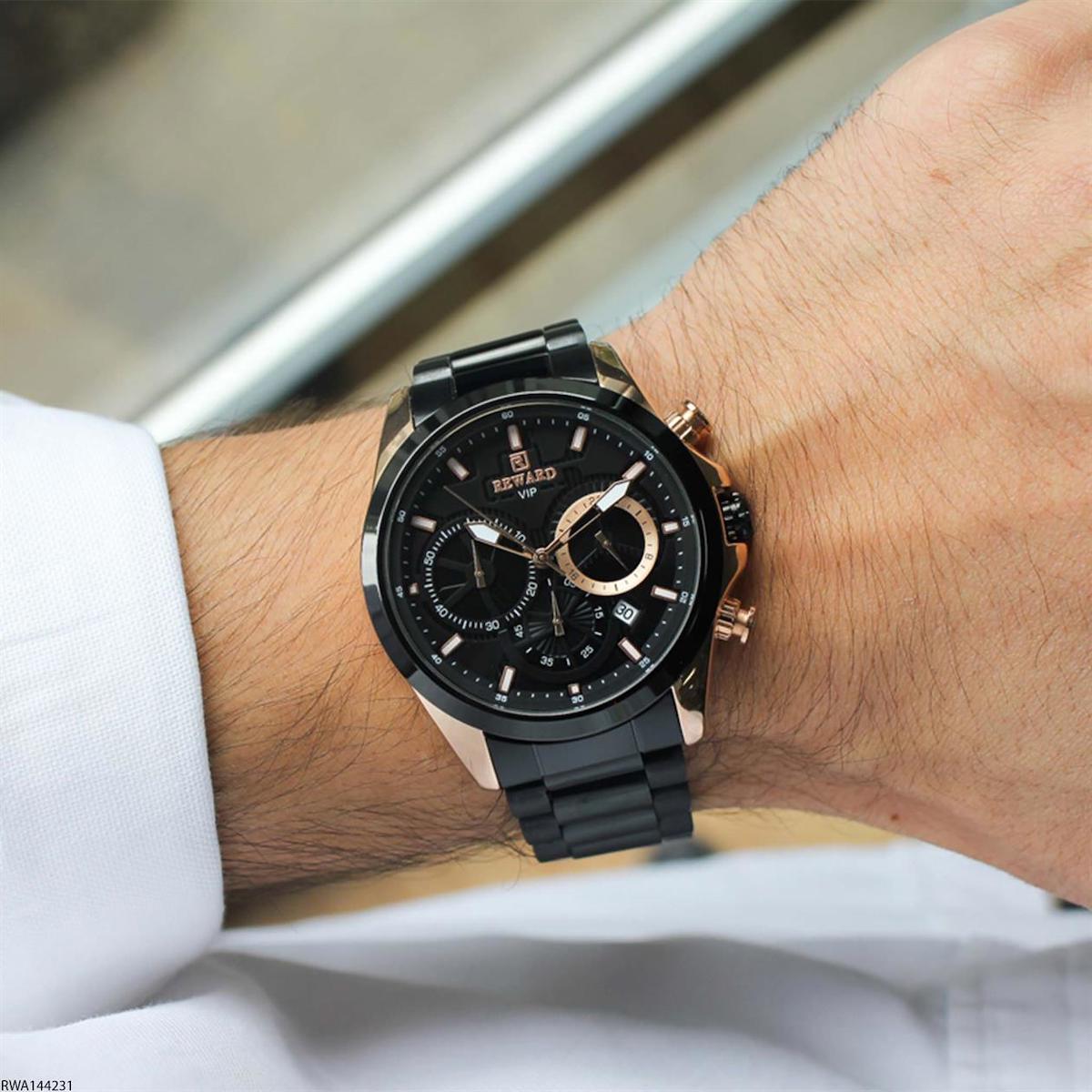 Reward RWA144231 Takvimli 44 mm Siyah Çelik Kordon Analog Erkek Kol Saati