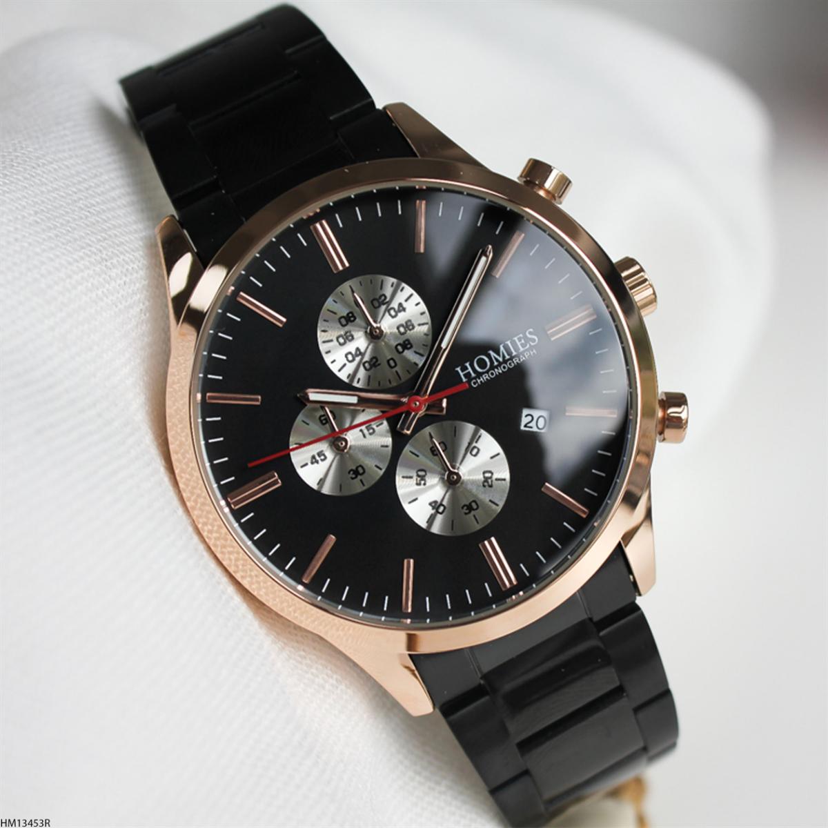Homies HM13453R Pusulalı Takvimli Siyah Metal Kordon Analog Erkek Kol Saati