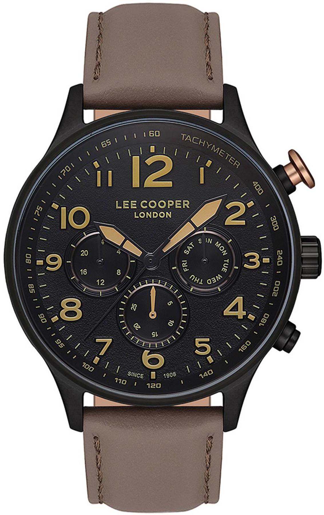 Lee Cooper LC07193.652 Takvimli 44 mm Kahverengi Deri Kordon Analog Kol Saati