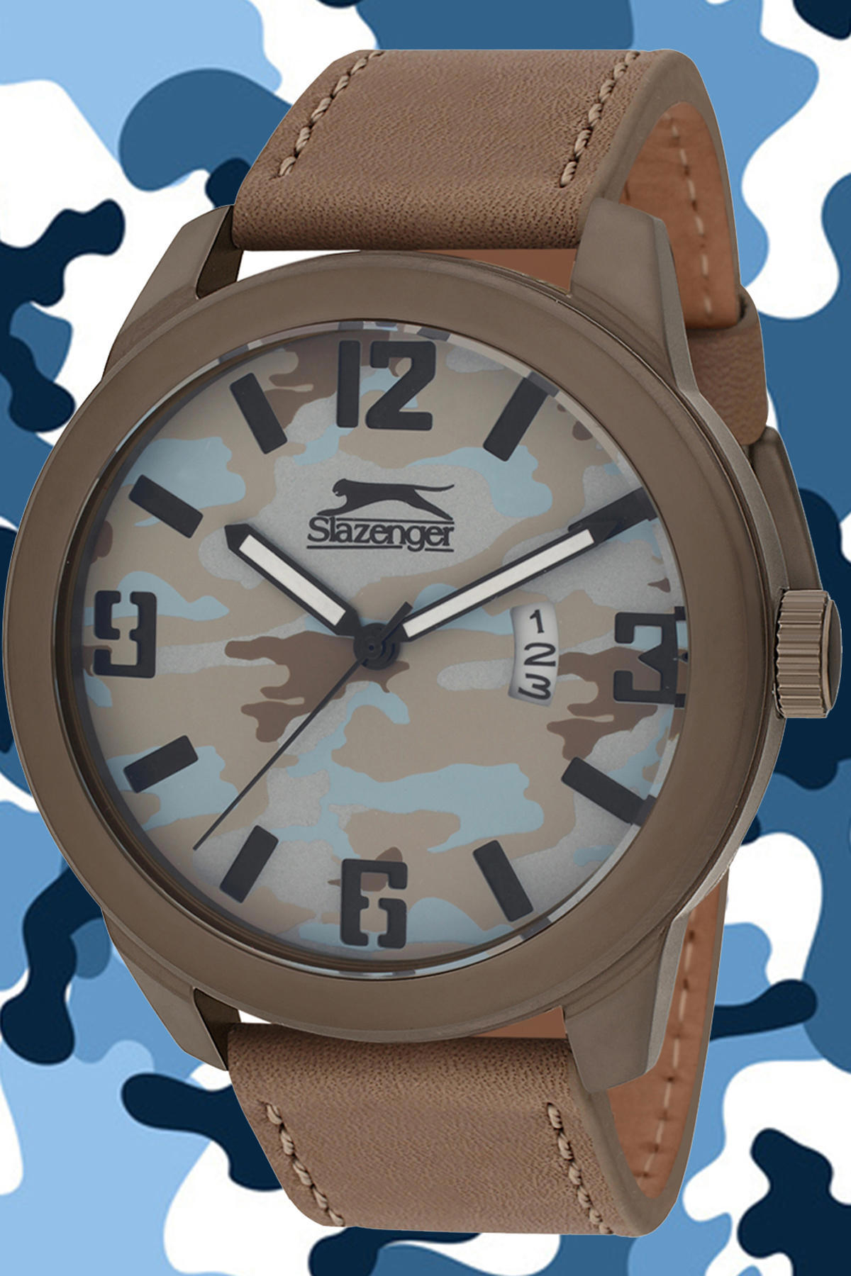 Slazenger SL.09.1243.1.04 Takvimli 44 mm Kahverengi Deri Kordon Analog Erkek Kol Saati