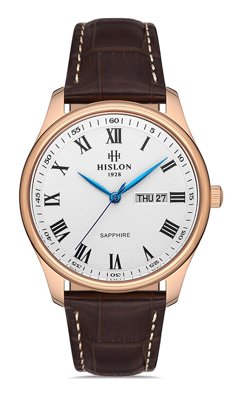 Hislon CL113R-02KR Takvimli 42 mm Kahverengi Deri Kordon Analog Erkek Kol Saati