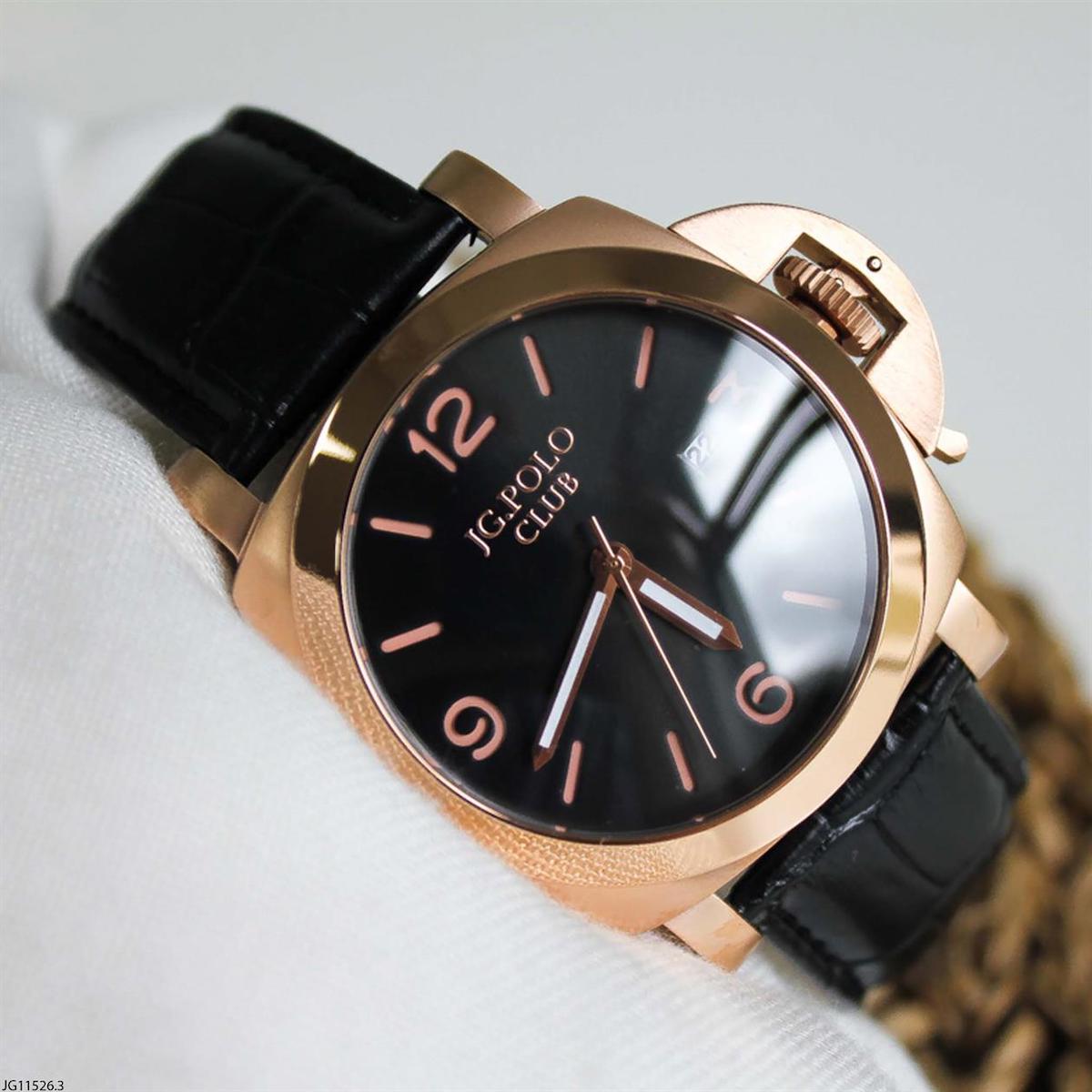 Jg. Polo Club JG11526.3 Takvimli Siyah Deri Kordon Analog Erkek Kol Saati