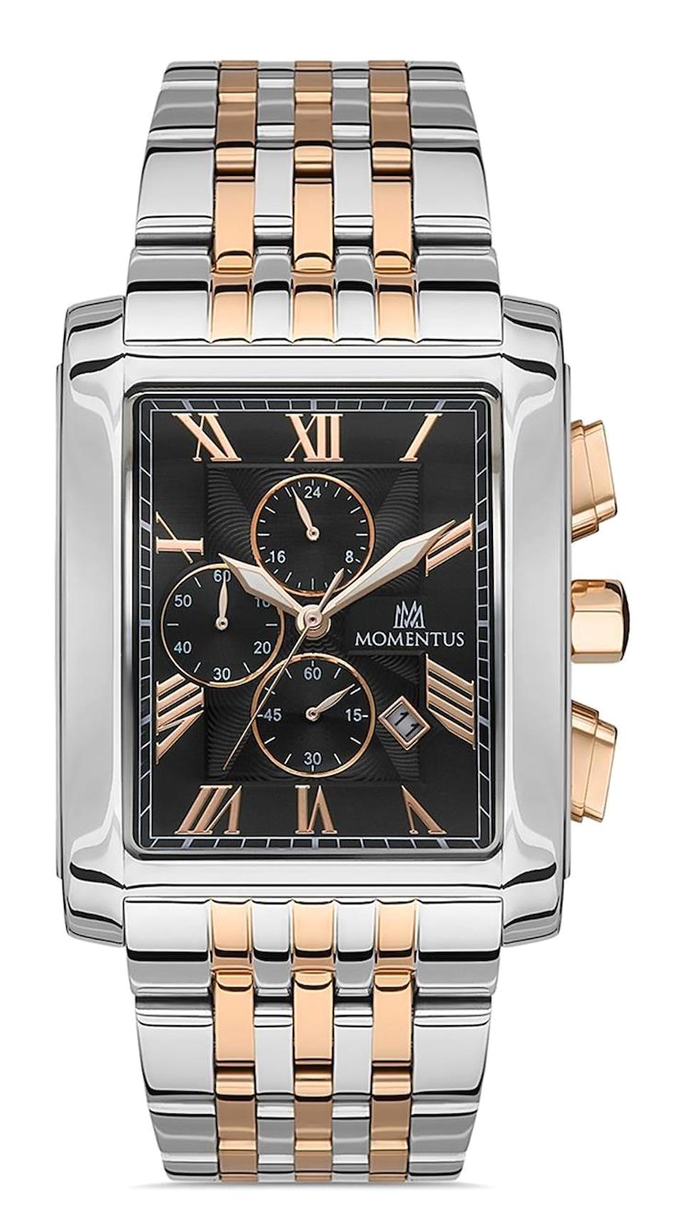 Momentus TM111T-04SR Takvimli 44 mm Altın-Çelik Kordon Analog Erkek Kol Saati