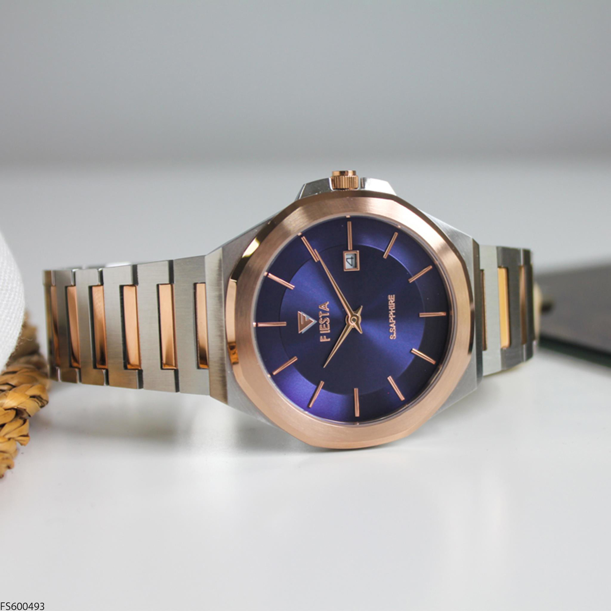 Fiesta FS600493 Takvimli 42 mm Gri-Rose Gold Çelik Kordon Analog Erkek Kol Saati