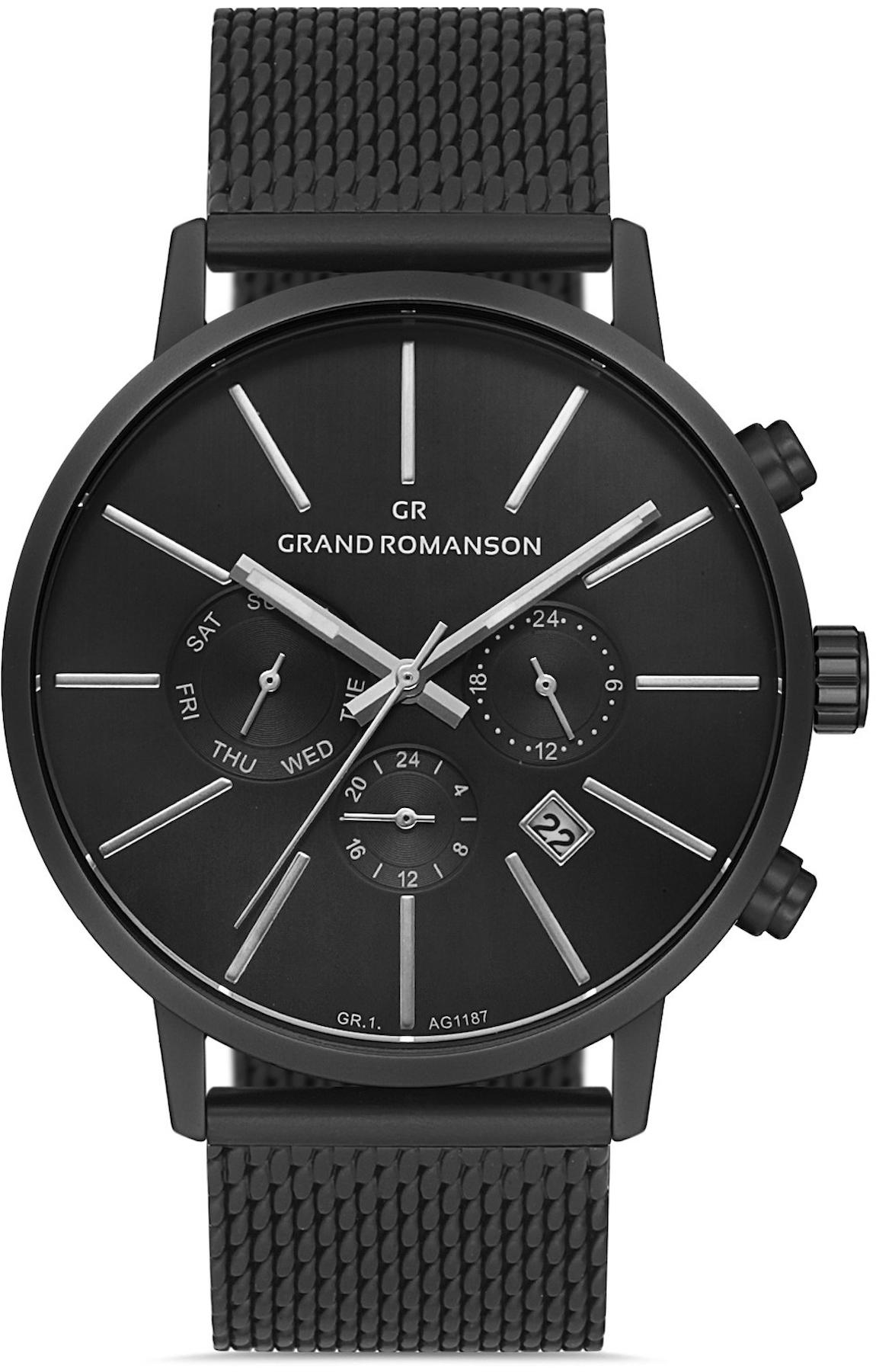 Romanson GR.1.AG1187.09 Takvimli 45 mm Siyah Hasır Kordon Analog Kol Saati
