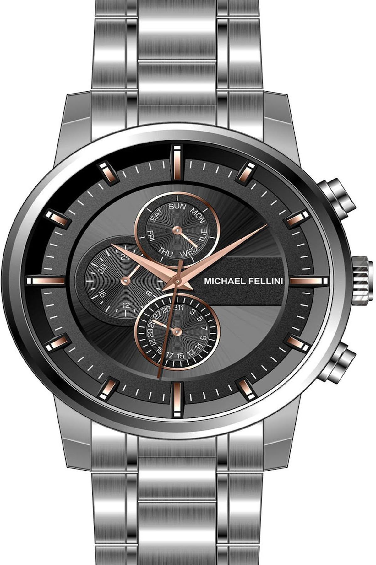 Michael Fellini 2343-2 Takvimli 44 mm Metal Kordon Analog Erkek Kol Saati