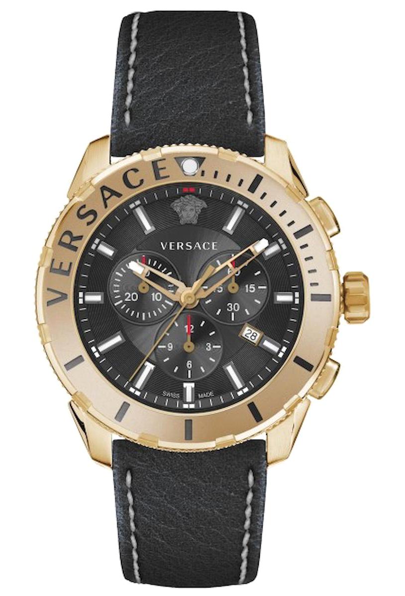 Versace VRSCVERG00318 Takvimli 48 mm Siyah Deri Kordon Analog Erkek Kol Saati