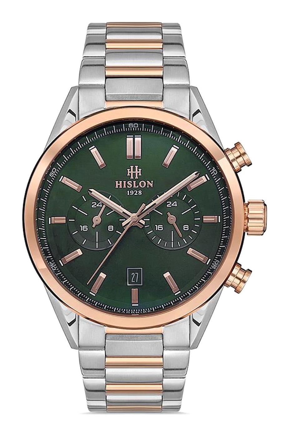 Hislon DT114T-15SR Pusulalı Takvimli 45 mm Çelik Kordon Analog Erkek Kol Saati