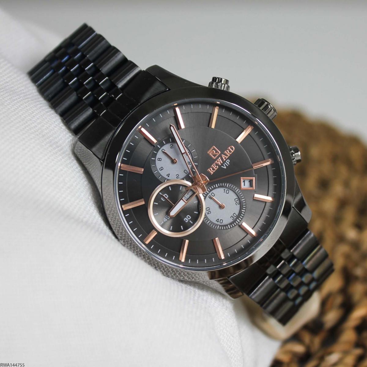 Reward RWA144755 Takvimli 45 mm Füme Çelik Kordon Analog Erkek Kol Saati