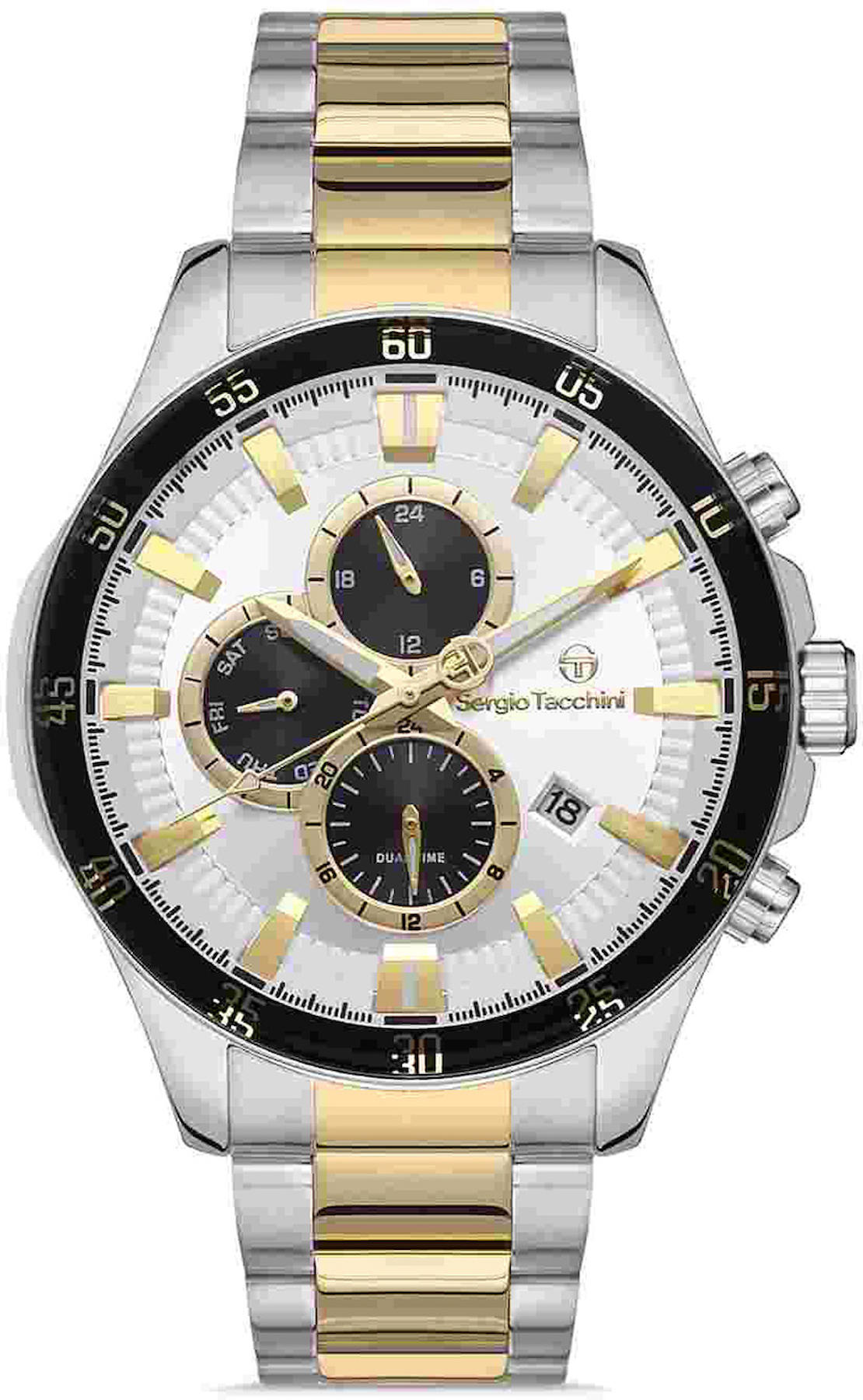 Sergio Tacchini ST.1.10272.3 Takvimli 44 mm Altın-Çelik Kordon Analog Kol Saati