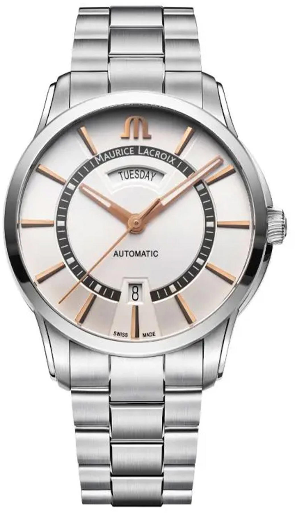 Maurice Lacroix PT6358-SS002-230-1 Takvimli 40 mm Çelik Kordon Analog Kol Saati