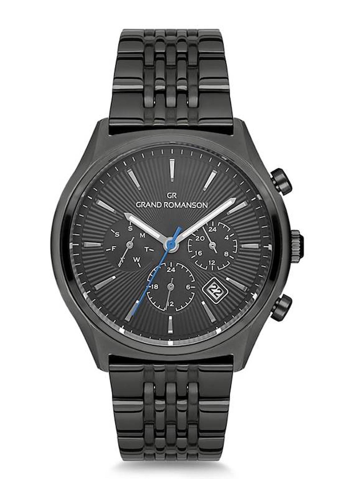 Grand Romanson GR.1.AG1204.04 Takvimli 43 mm Siyah Çelik Kordon Analog Erkek Kol Saati