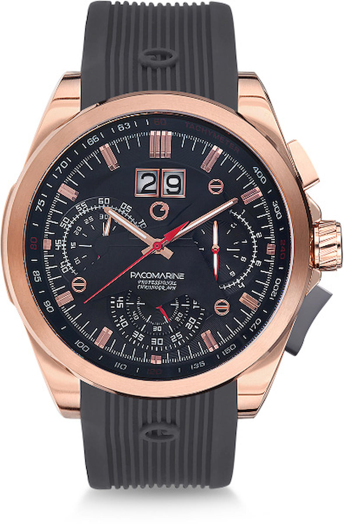 Pacomarine PM.51011.03 Takvimli Siyah Silikon Kordon Analog Kol Saati