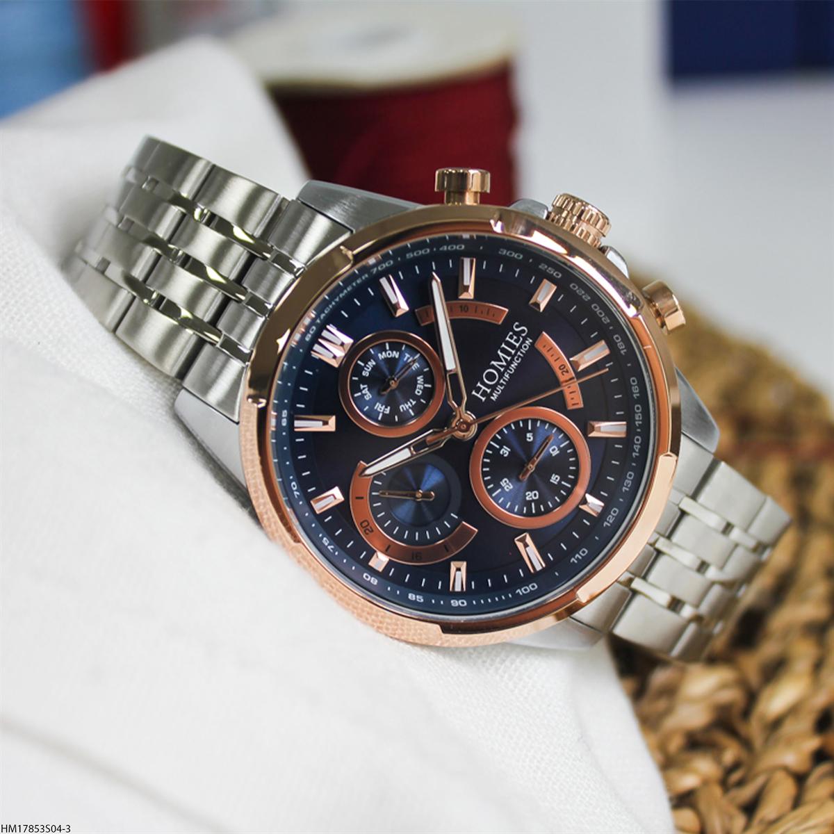 Homies HM17853S04-3 Pusulalı Takvimli 45 mm Çelik Kordon Analog Erkek Kol Saati