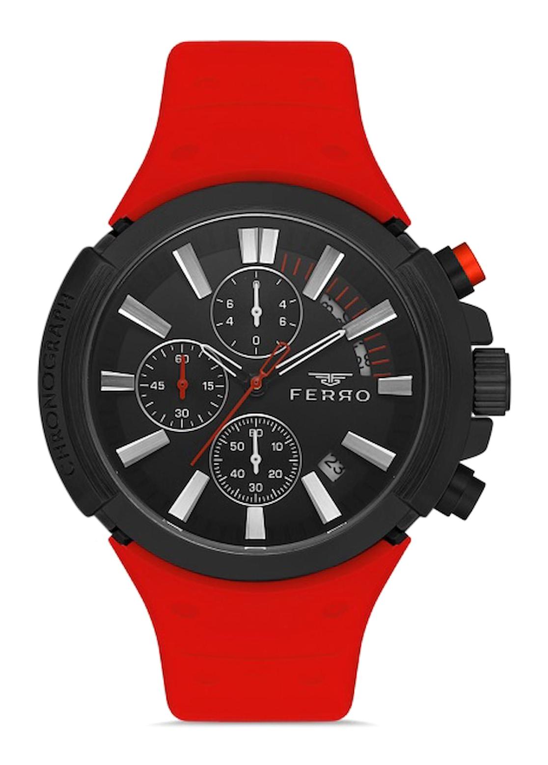 Ferro FM11002D-M Takvimli 44 mm Kırmızı Silikon Kordon Analog Erkek Kol Saati