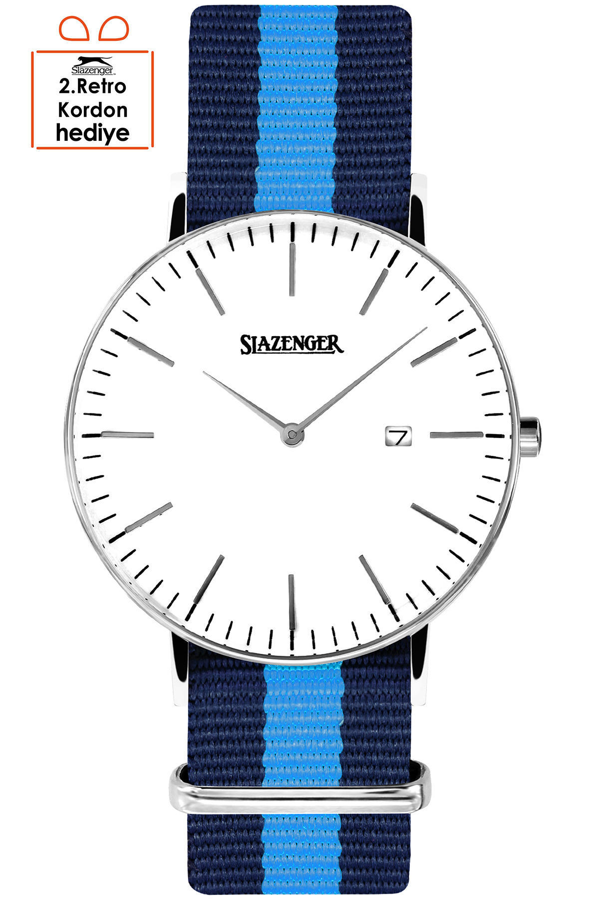 Slazenger SL.09.1980.1.16 Takvimli 40 mm Lacivert Kumaş Kordon Analog Erkek Kol Saati