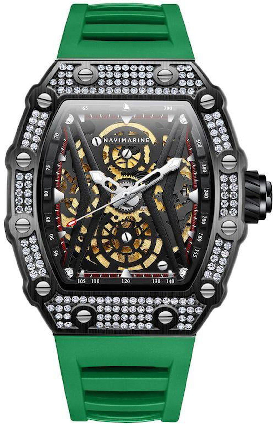 Navimarine AZSE20022 44 mm Yeşil Silikon Kordon Analog Kol Saati
