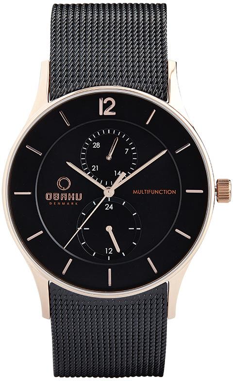 Obaku Denmark V157GMVBMB Takvimli 43 mm Siyah Çelik Kordon Analog Kol Saati